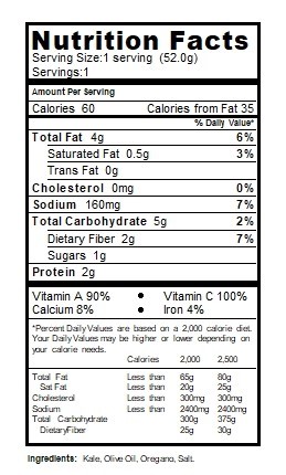 kale chips nutrition table